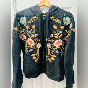 Anthropologie Dark Grey Floral Hoodie US M